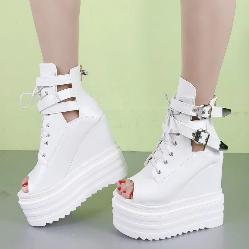 Cuñas europeas con Sandalias de alto para mujer, muffin de 13CM, Boca de pescado de fondo grueso, nuevas botas geniales, zapatos de mujer|Sandalias de mujer| - AliExpress