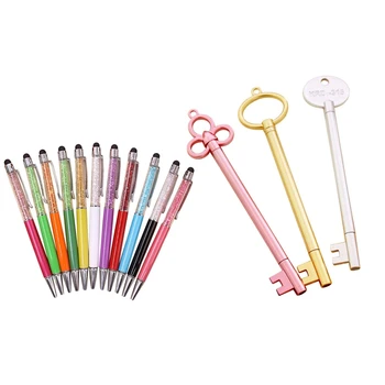

8PCS Random Colorful Crystal Pen Diamond Ballpoint Pens Fashion Creative & 10PCs Gel Pen Set Key Creative School Office Supplies