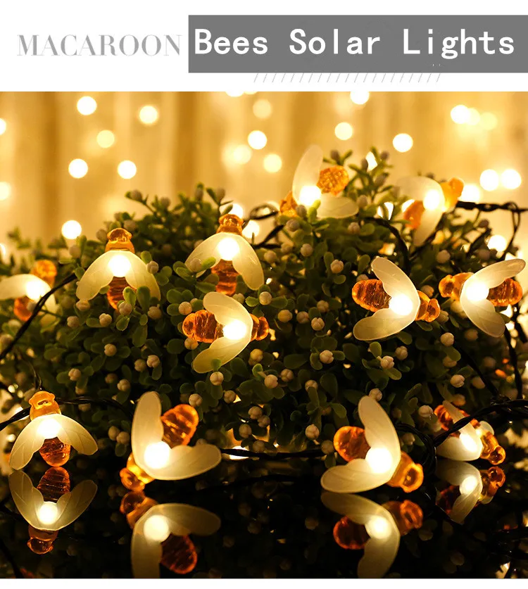 12M LED Bees Solar Lights For Garden Decoration Outdoor WaterProof Fairy Light String Christmas Party Wedding Courtyard