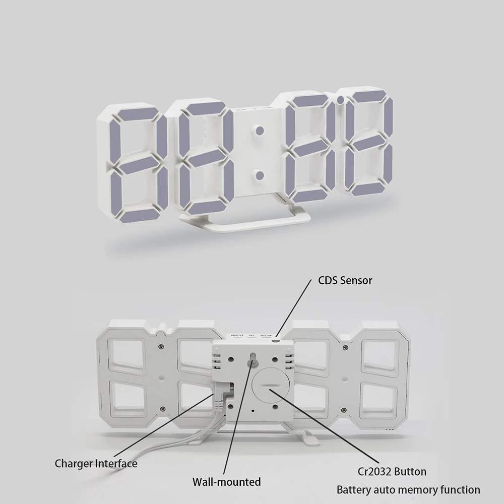 Большие Креативные 3D цифровые настенные часы время Цельсия ночник Дисплей настольные часы Повтор будильника для дома спальни