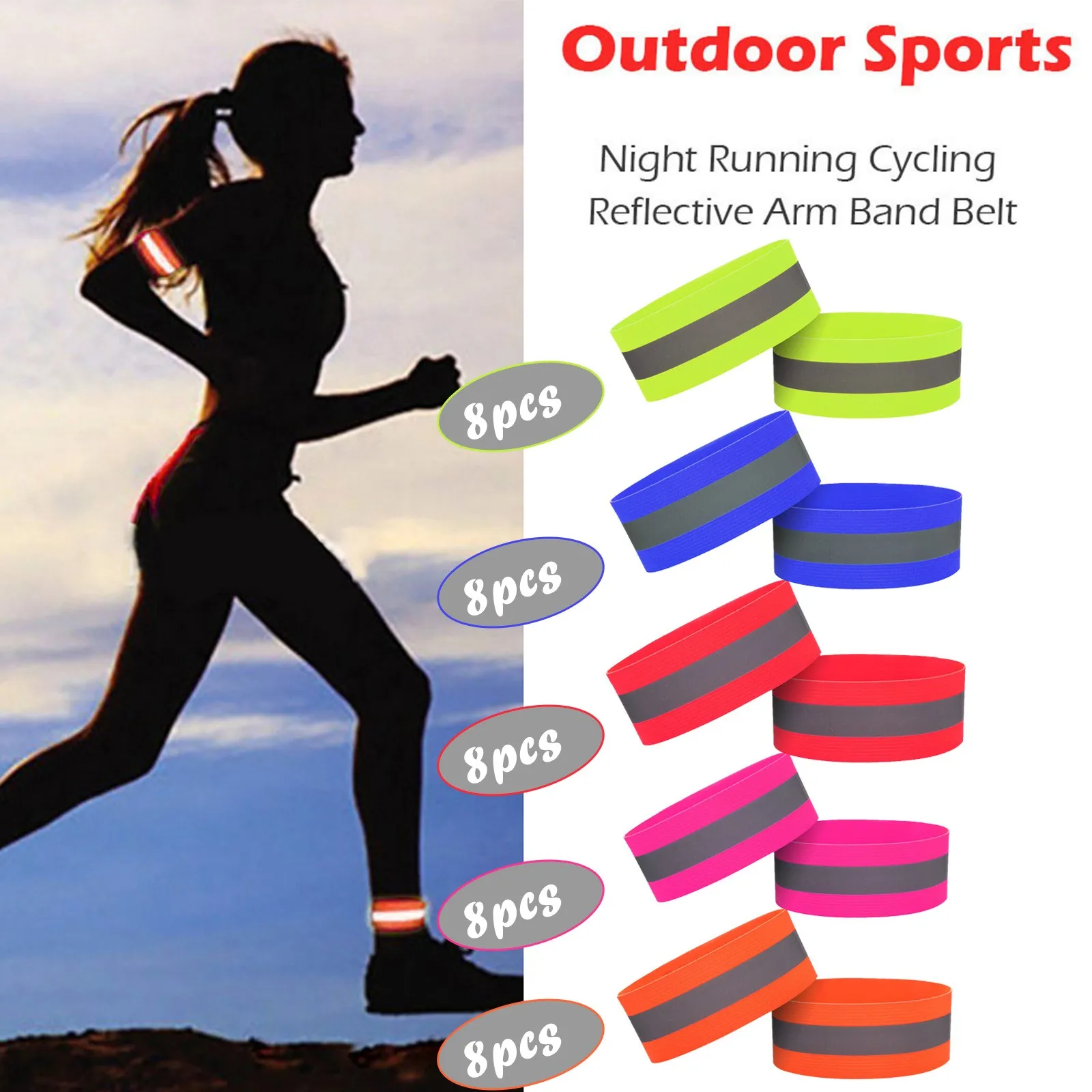 8 Pcs Reflective Bands Durable Wristband Running Gear Armband for Night running 