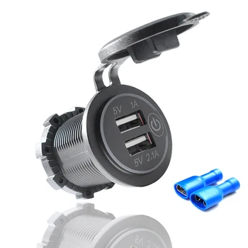 

Car Motorcycle Touch Switch 3.1A Dual USB Charger Socket with 2 Terminals