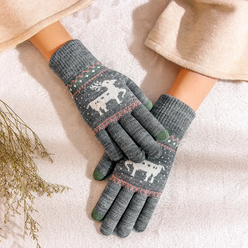 Перчатки женские зимние утепленные теплые милые студенческие шерстяные вязаные Рождественские перчатки гуанты Invierno Mujer варежки - Color: gray