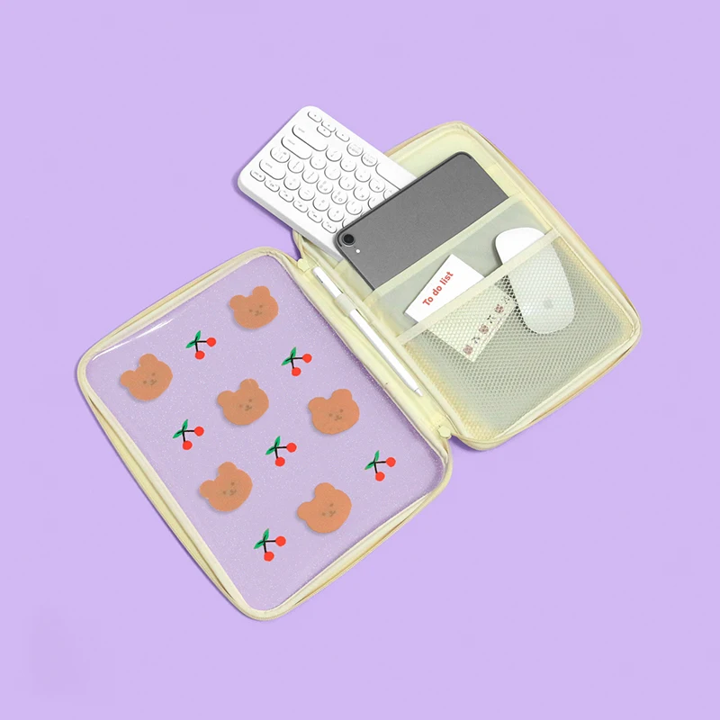 Korea Bear Laptop Case Bags Heart 10.5 11inch Waterproof Mac Ipad Pro Case IPad Storage Bag Travel Girls Clutch Purse Organizer