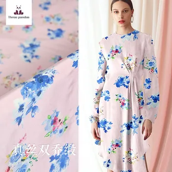 

Flower printed natural silk fabric 24 mm heavy silk crepe fabric meter anti-wrinkle shirt dress fabric wholesale silk cloth