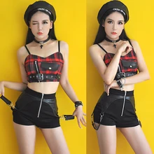 Ночной клуб бар DS сценические костюмы женские новые Dj рейв одежда джаз сексуальный красный черный слинг топы Шорты представление одежда DN4410