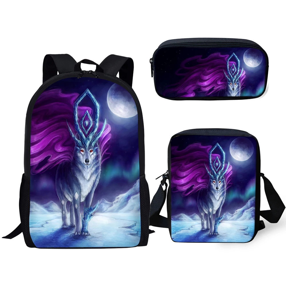 

HaoYun Children's 3PCs Set Backpacks Fantasy Wolf Pattern Kids School Book Bags Cartoon Students Backpack/Flaps Bag/Pen Bags
