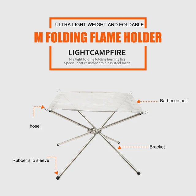Bonlfire Tábortűz Kemping Fa Tűzhely Állvány Tűzállvány Rozsdamentes Acél Összecsukható Háló Tűz Pit Kültéri Fűtés - Image 6