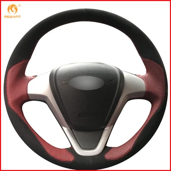 

MEWANT Wine Red Leather Black Suede Car Steering Wheel Cover for Ford Fiesta 2008-2013 Ecosport 2013-2016 Accessories Parts