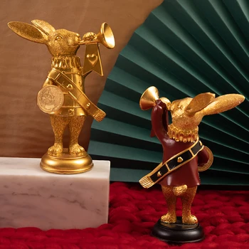 

DUNXDECO Holiday Decoration Accessories Miniature Figurine Gift Small Vintage Rabbit Resin Crafts Desktop Display Photoing