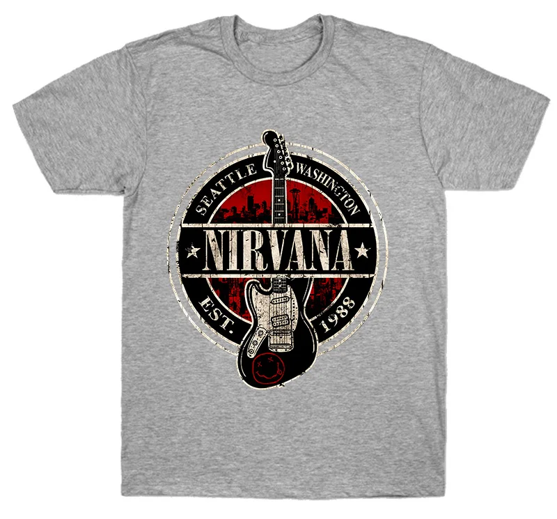NIRVANA футболка Est 1988 Марка с гитарой новая аутентичная s m l xl 2XL - Цвет: Серый
