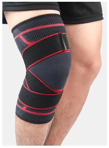 B Red 1 PCS Knitted Compression Kneelet Protection Bandage for Basketball Football Volleyball Sport Knee Support Brace Adjustable Belt - Цвет: B Red