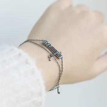 

925 Sterling Silver Gun Black Musical Note Charm Bracelets For Women Original Design Girl Gift Fine Vintage Jewelry Flyleaf