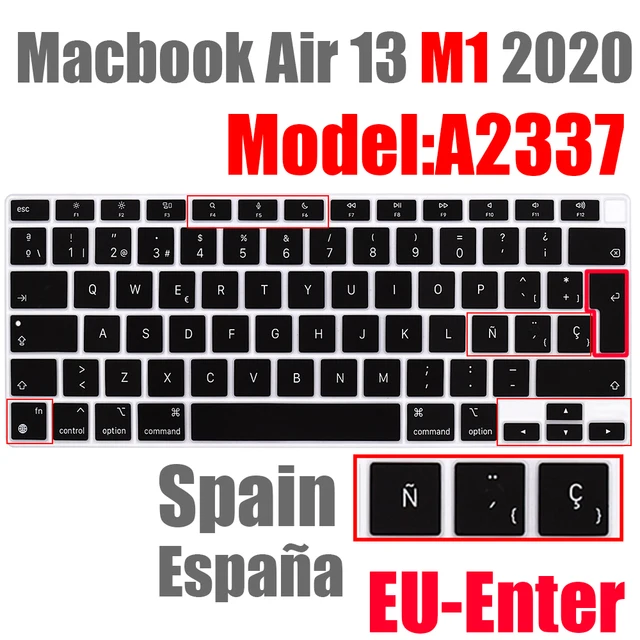 Spanish Laptop color silicone Keyboard Cover For Macbook Air 13 A2337 Protective film keyboard case For Apple Air13 M1 2020 New EU-A2337 ES black