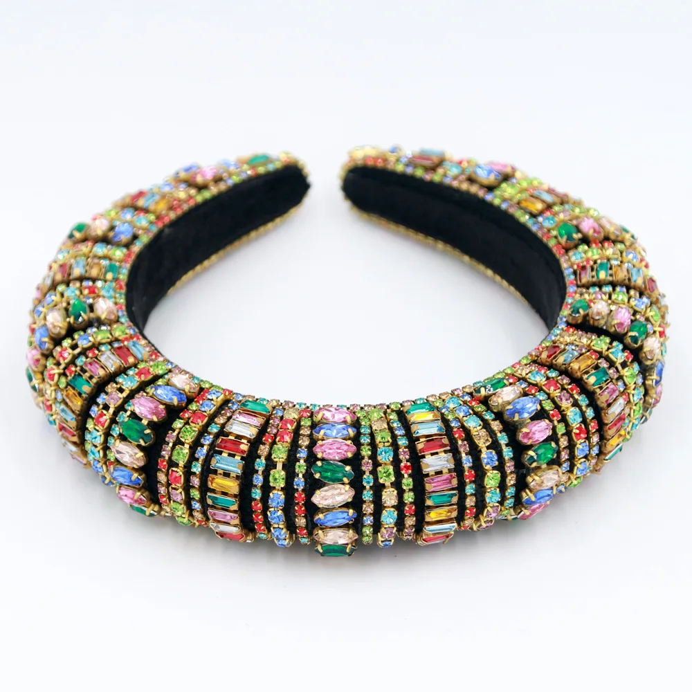 Online Tiara,Baroque Tiaras And Crowns, Wide Velvet Handmade Hair Band, Luxurious Color Crystal Head Wedding Hair Accessories Crown