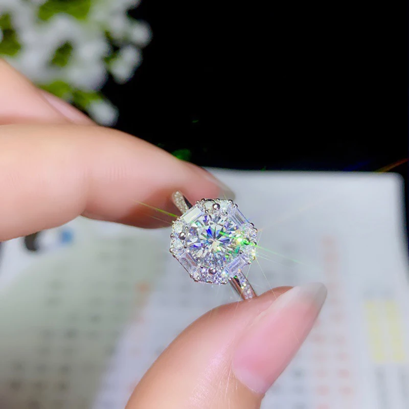 BOEYCJR 925 серебро 1ct D Цвет Moissanite VVS обручальное свадебное кольцо с бриллиантом с национальным сертификатом для женщин