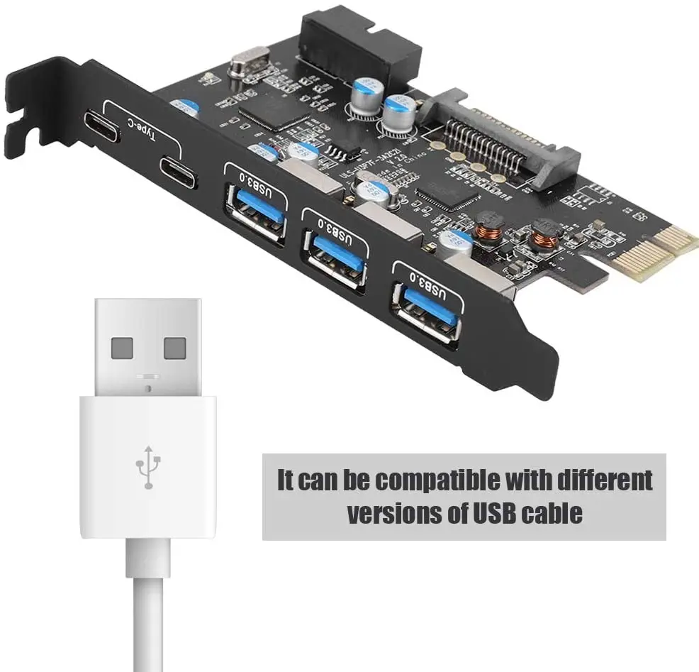 Cartão usb 3.0 5 portas uls pci-e