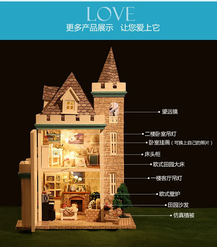 K012 лунный светильник миниатюрный светодиодный светильник с замком 3D DIY Кукольный дом Wodden кукольный набор мебели украшение игрушки ручной работы для детей