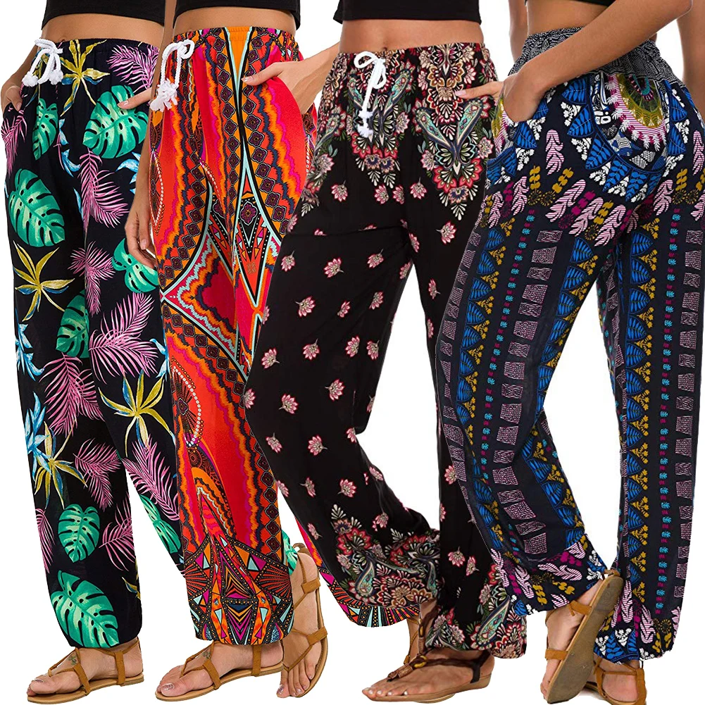 Goocheer, женские тайские шаровары, Boho Festival Hippy Smock, штаны с высокой талией, с принтом, эластичные, с высокой посадкой, свободные штаны antern