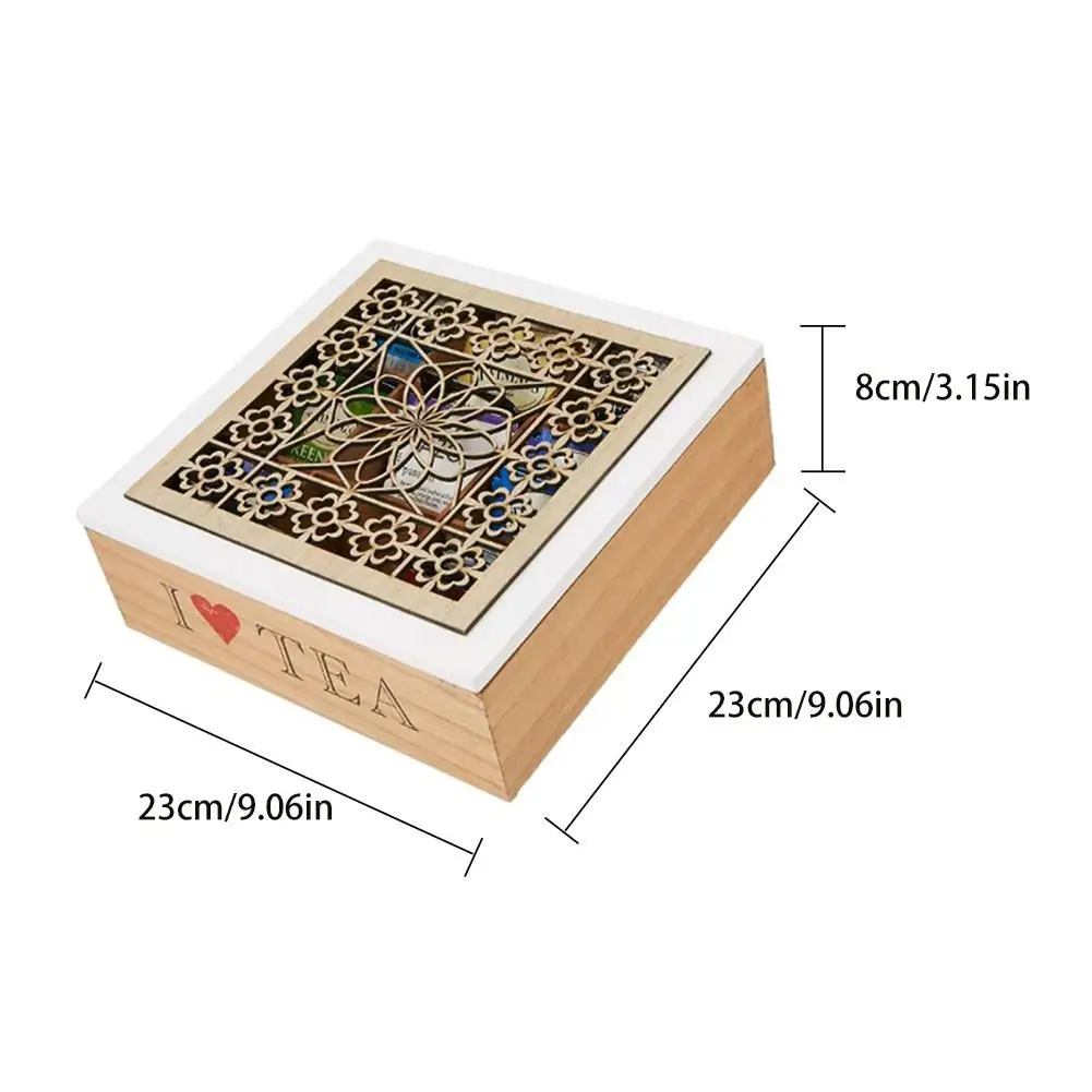 Стильная деревянная коробка для хранения чая 9 сетка Стекло окно полые резные красивые чайные пакетики эфирные флакон для масла переносной чехол для хранения