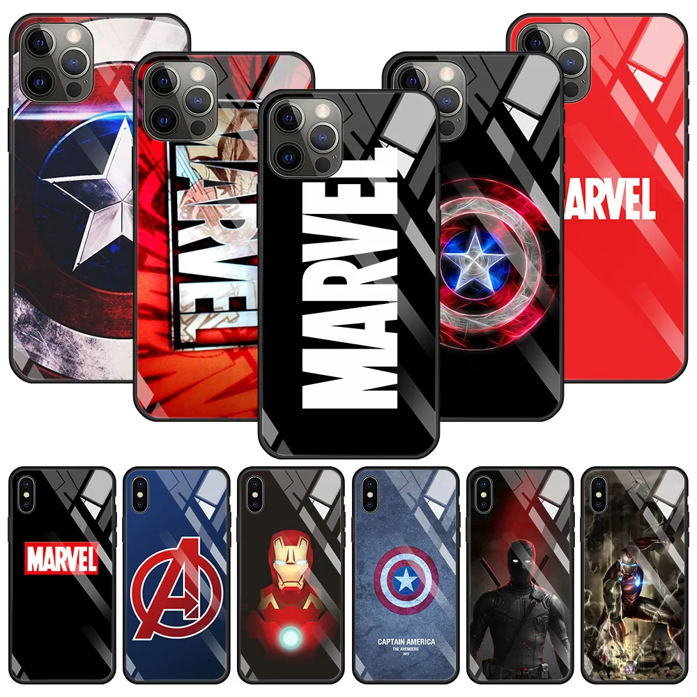 Tempered Glass Case For iPhone 13 12 11 Pro Max Mini X XR XS Max 8 7 6s Plus SE 2020 Phone Shell Fundas Marvel Avengers Comics iphone 12 pro max silicone case