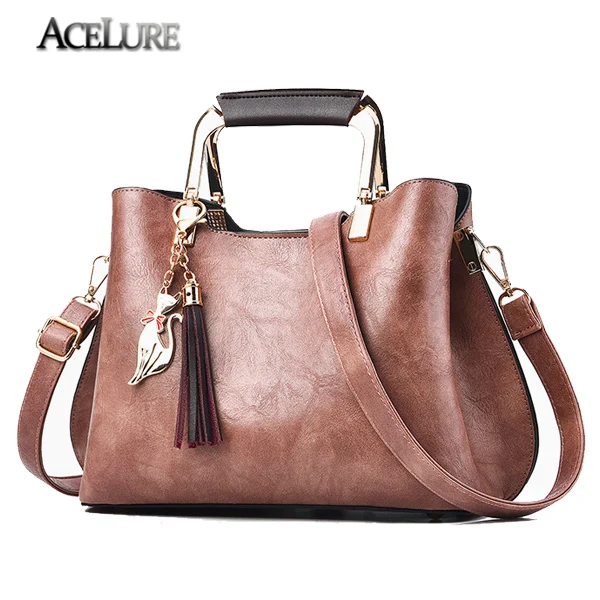 ACELURE Роскошная качественная женская кожаная повседневная сумка-тоут винтажная женская сумка на плечо с кисточками Брендовые женские сумки с блестками сумка-мессенджер - Цвет: pink