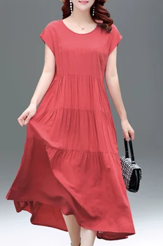 

Women's mid-length washed cotton dress 2020 new mother loaded summer cotton silk dress plus size B244