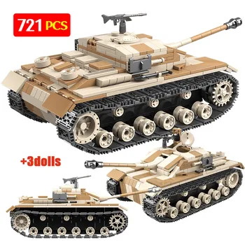 

721PCS City Military Germany Tank Building Blocks WW2 No.3 Tank Model Soldier Weapon Army Bricks Toys For Children