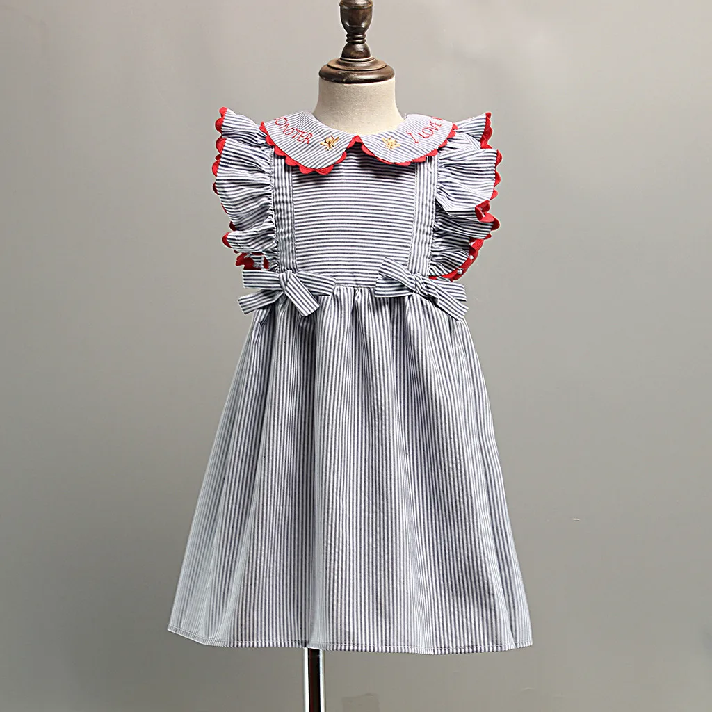 2020 New Spring Summer Girl Dress Baby Kids Girls Sleeveless Peter Pan Collar Bow Ruched Knee-length Princess Casual | Детская одежда и