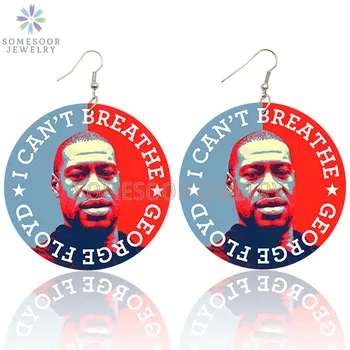 

SOMESOOR I Can't Breathe Design Wooden Drop Earrings George Floyd Black Lives Matter Sayings Wood Loops Dangle For Women Gifts