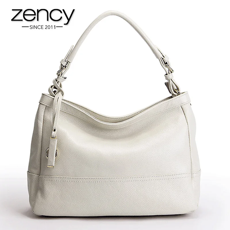 Koop Zency 100% Echt Leer Zomer Beige Handtas Mode Vrouwen Schoudertas Grote Capaciteit Casual Tote Crossbody Purse Zwart Grijs