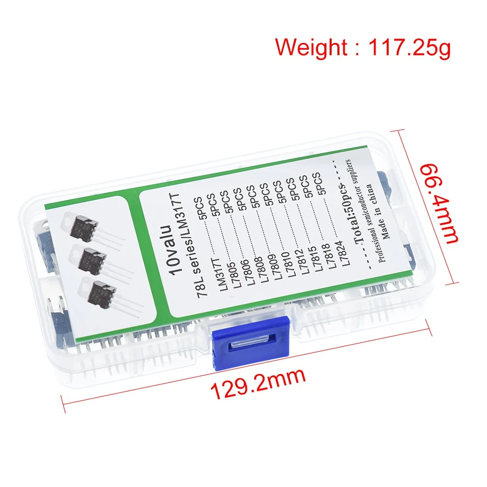 LM317T L7805 L7806 L7808 L7809 L7810 L7812 L7815 L7818 L7824 Transistor Assortment Kit 10value*5pcs 50PCS Voltage Regulator Box