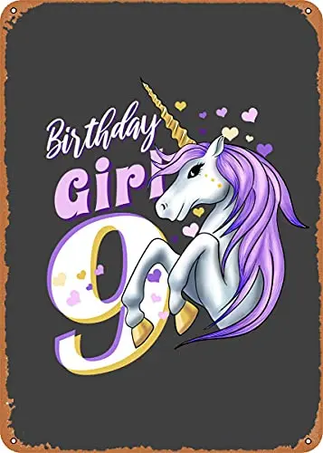 

Birthday Girl Nine Years Vintage Look Metal Sign Patent Art Prints Retro Gift 8x12 Inch