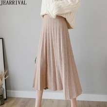 Новая зимняя женская теплая плиссированная юбка в Корейском стиле, эластичная трикотажная юбка с высокой талией, элегантная женская толстая юбка миди, Faldas Mujer