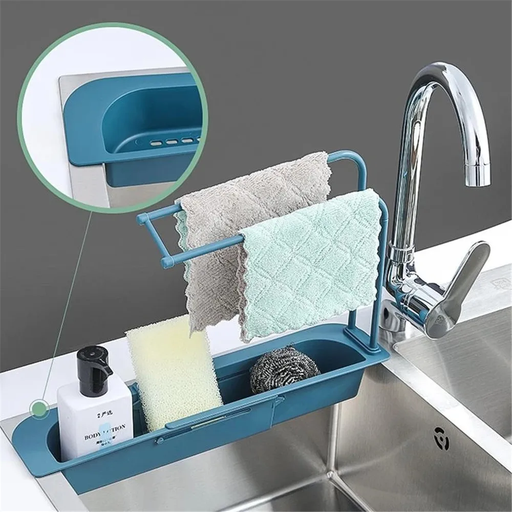 Escurridor de almacenamiento extensible para el hogar, escurridor de fregadero telescópico de ajuste para Cocina