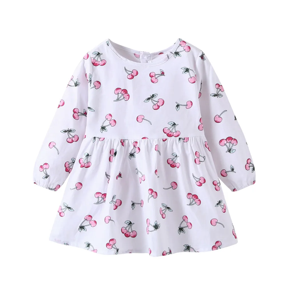 Одежда для маленьких девочек с принтом вишни платье принцессы с длинными рукавами и принтом фруктов для маленьких девочек Vestido# p4