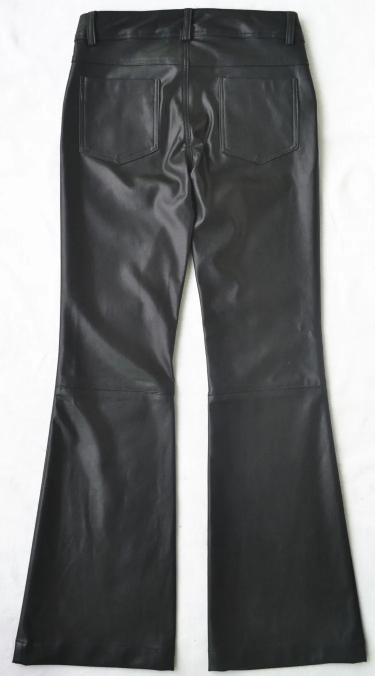 Женские облегающие брюки клеш со средней талией из ПУ кожи|flare pants|pu leather pantsfashion pants