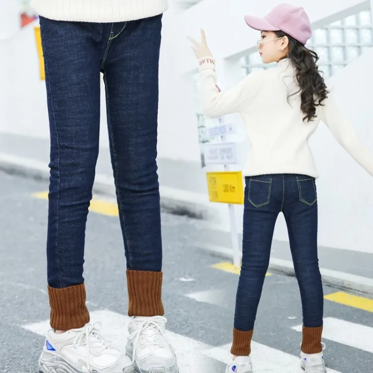 

Girls plus Velvet Jeans 2019 New Style Korean-style Fashion Childrenswear Autumn And Winter Children Autumn Clothing Big Kid Wes