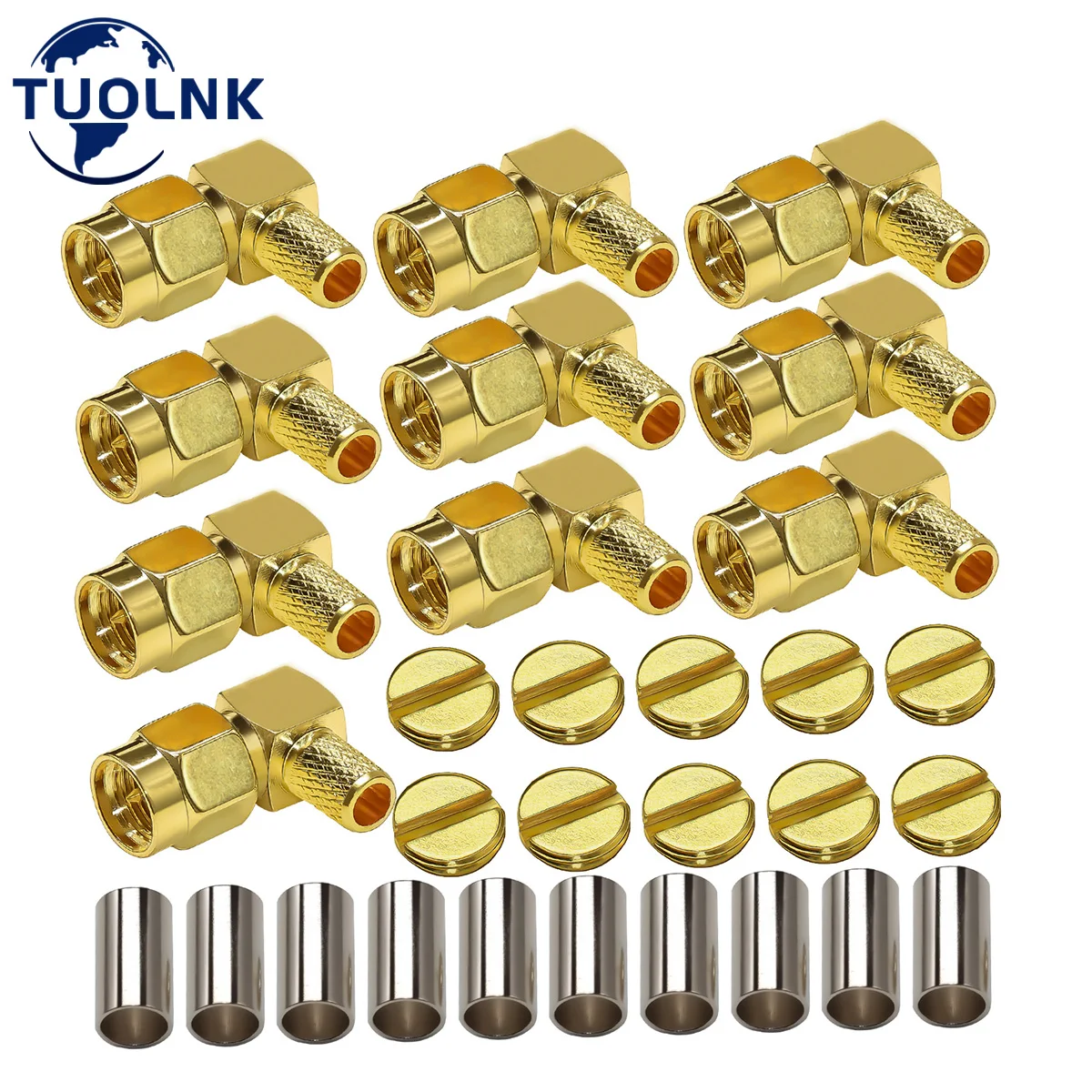 Sma Conector Sma Macho Plugue Ângulo Direito Crimp Conector para Rg58 Rg142 Rg400 Lmr195 Cabo Coaxial Sma Adaptador de 90 Graus 10 Peças