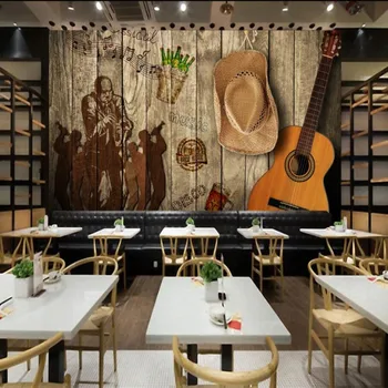 

Dropship Photo Wallpaper Vintage Retro Rock Music Bar KTV Wood Personality Background Wallpaper Customized High Quality Murals