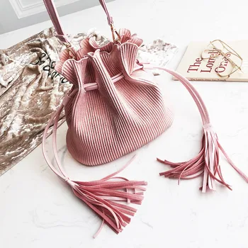 

2Pcs Women Bucket Shoulder Handbag Velour Tassel Messenger Bag Summer Beach Bag Tote Crossbody Bags For Women 2020 New сумка