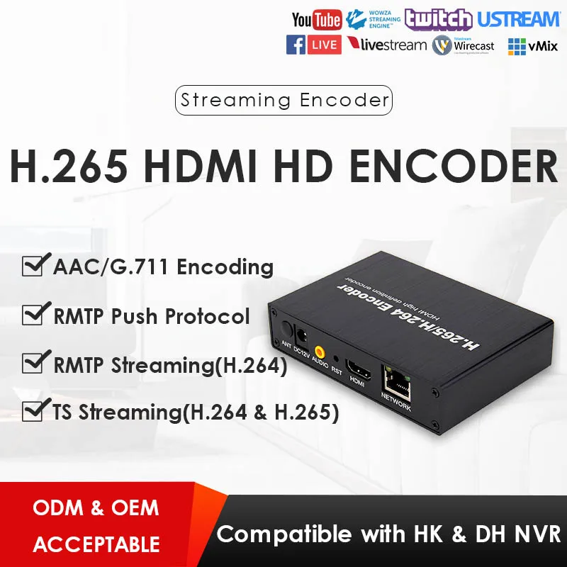 H.265/H.264 HDMI видео кодировщик HDMI преобразователь сигналов к сети сигналы RTMP/RTSP/HTTP/ONVIF/UDP/AAC IPTV прямая трансляция 1080P