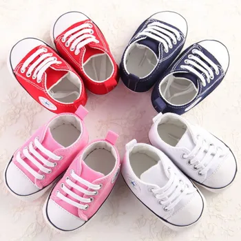 

4 Colors Infant Baby Girls Boys Casual Fashion Cribs Shoes Patchwork Lace Up Cotton Soft Sole Baby Shoes 0-18M