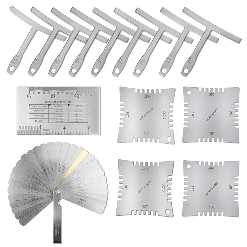 

Guitar Luthier Tool Kit Includes Understring Radius Gauge, String Action Ruler Gauge, Guitar Notched Radius Gauges and 32 Blades