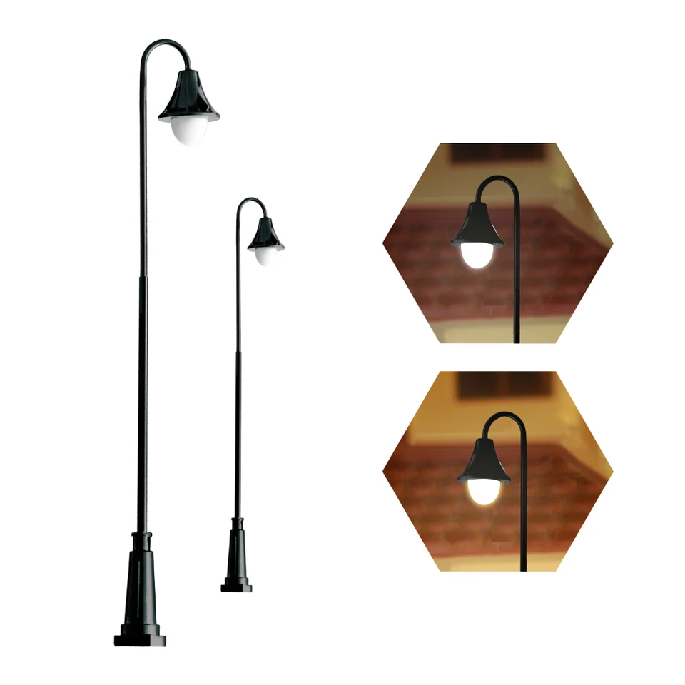 10-Piece HO/OO Scale (1:87) Antique Street Light Lamps - Evemodel, With Light Function