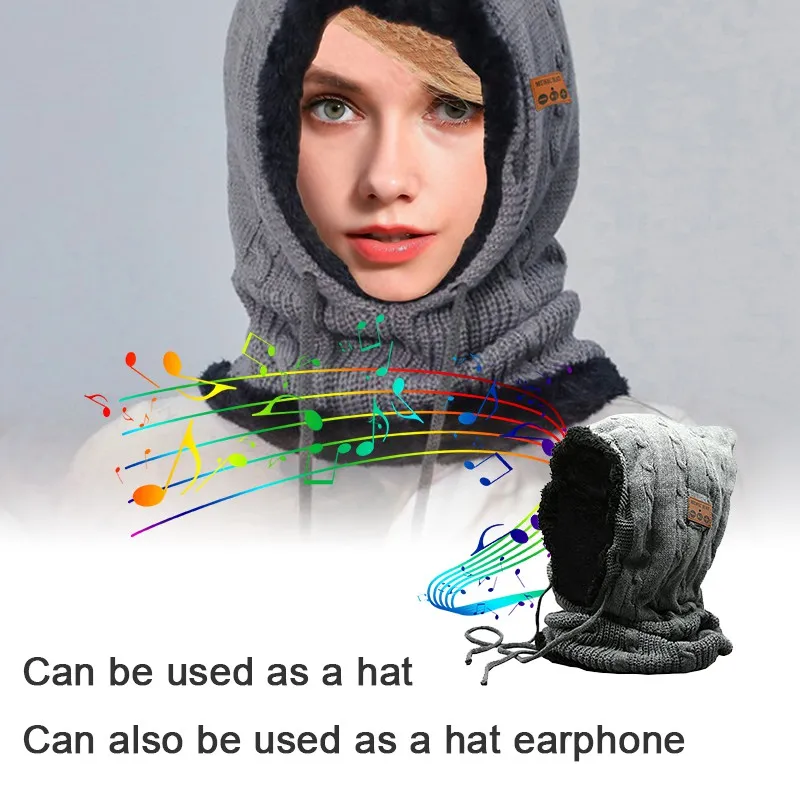 Новинка, шапка, шарф для Bluetooth, с капюшоном, для шеи, воротник, кепка, стерео музыка, на завязках, на голову, накидка, теплая, защита для ушей