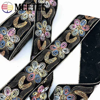 

2m 75mm Gold Thread Sequins Braided Lace Trims Embroidered Webbing Ribbon Tape for Shoes Dress Decoration DIY Sewing Accessories