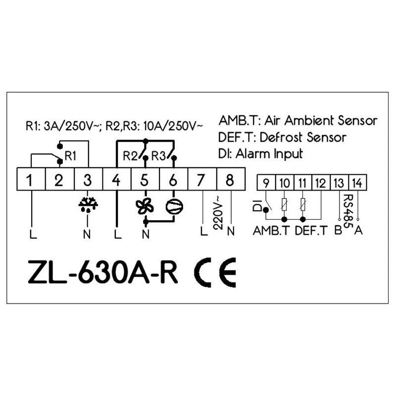 ZL-630A-R, контроллер температуры RS485, цифровой регулятор температуры холодного хранения, термостат, с Modbus