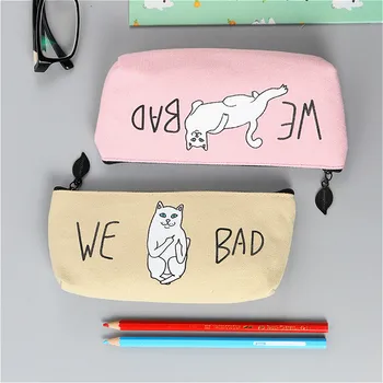 

1pcs/sell Kawaii Pencil Case canvas cute kitty pattern School office Supplies Stationery student Christmas Gift