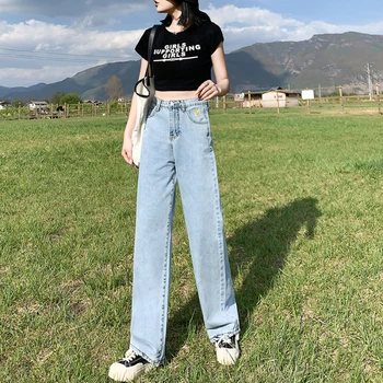 

vintage blue Pant Jean Women Wide Leg Summer plus size Boyfriend Jeans For Women High Waist Jeans Pants denim Big Size